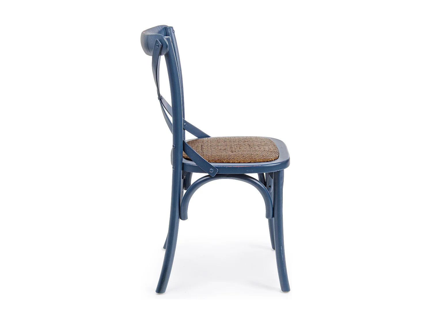 Chaise de cuisine Kiken - Fusion élégante de bois d'orme et rotin-Couleur Bleu