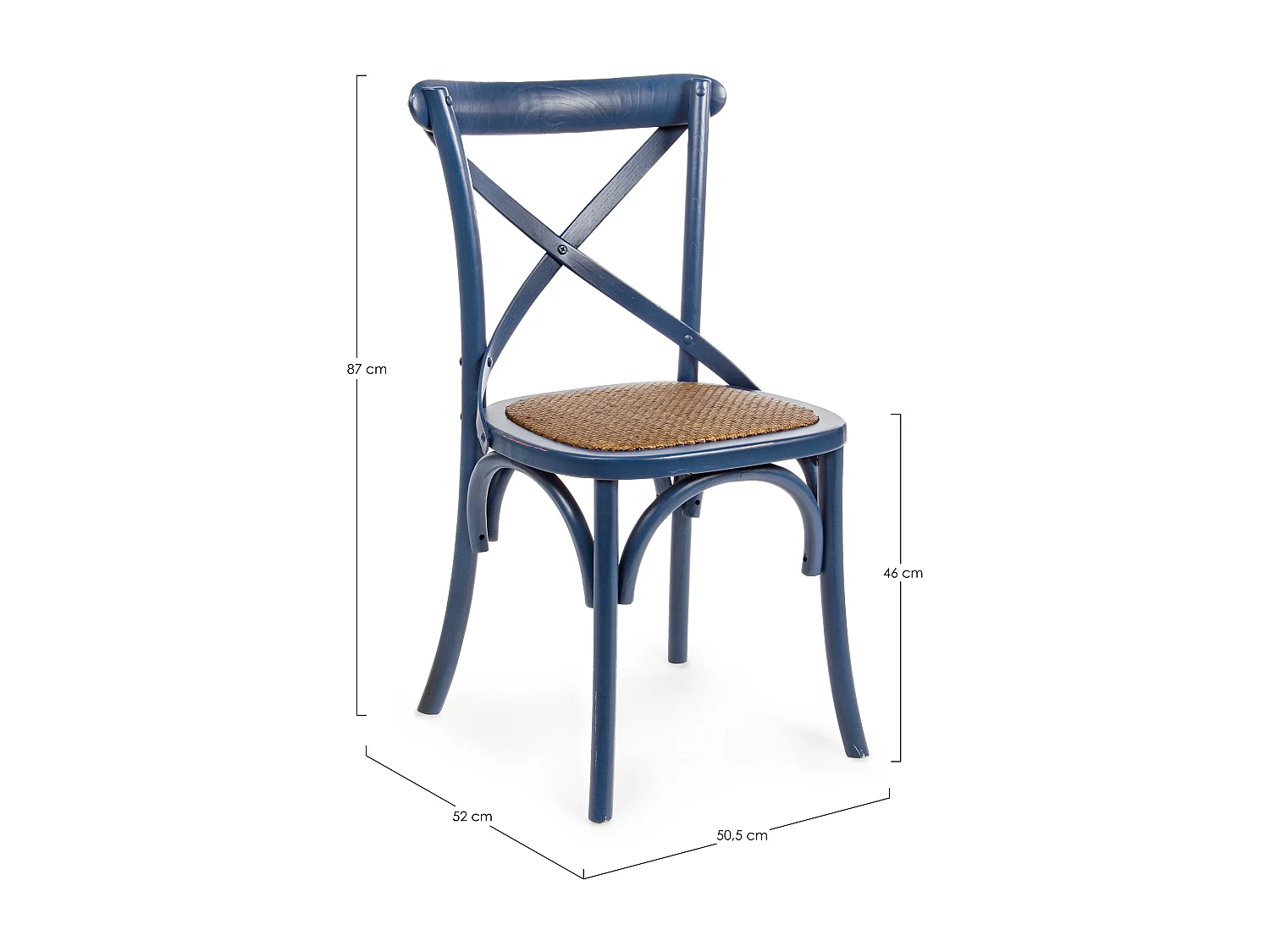 Chaise de cuisine Kiken - Fusion élégante de bois d'orme et rotin-Couleur Bleu