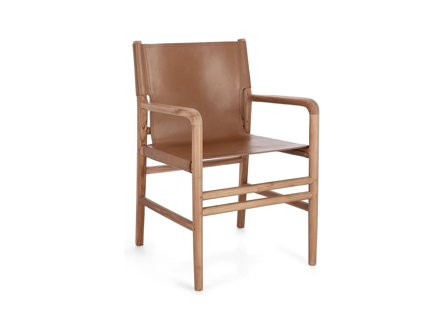 Fauteuil en bois de Teck et cuir Karole – Modernité et durabilité-Couleur Marron