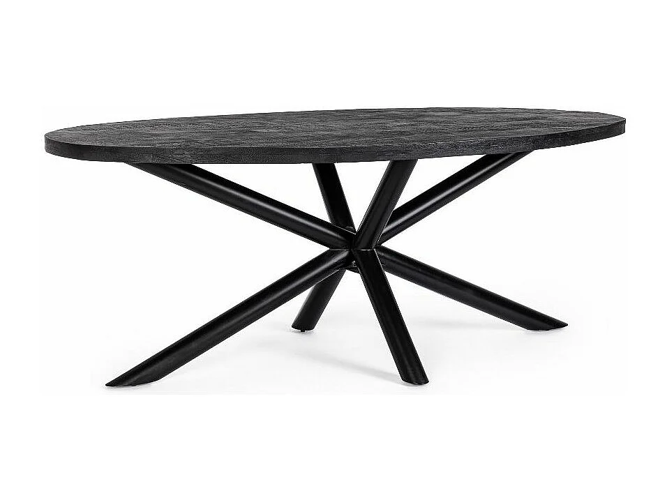 Table ovale bois de manguier noir et pieds acier noir Tinka 130cm