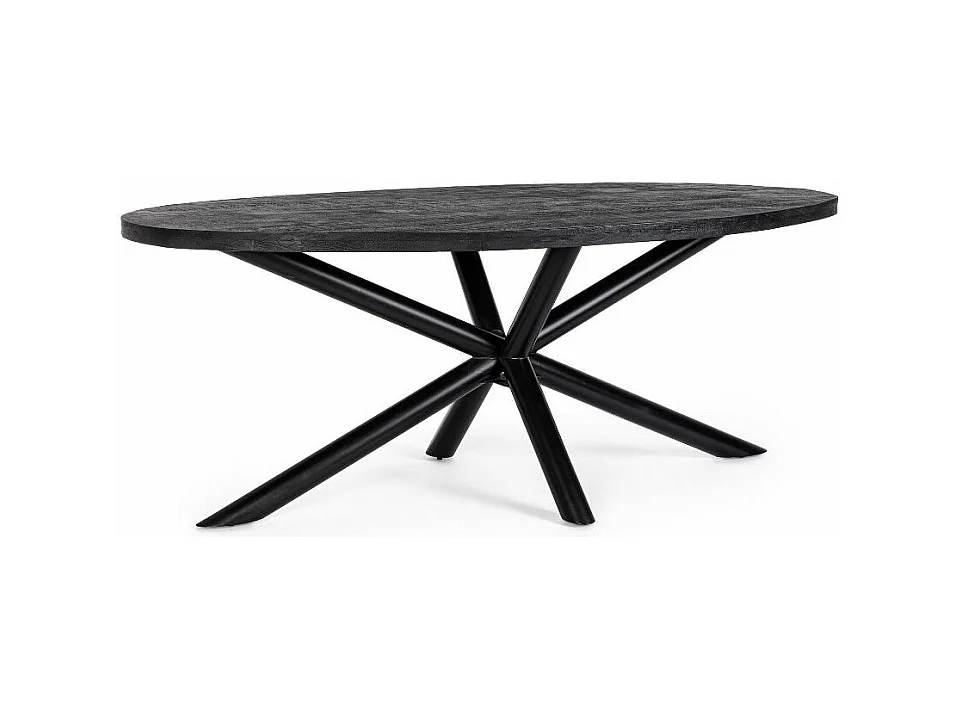 Table ovale bois de manguier noir et pieds acier noir Tinka 130cm