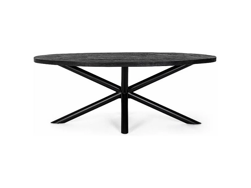 Table ovale bois de manguier noir et pieds acier noir Tinka 130cm