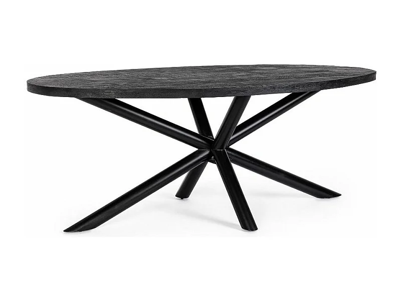 Table ovale bois de manguier noir et pieds acier noir Tinka 130cm
