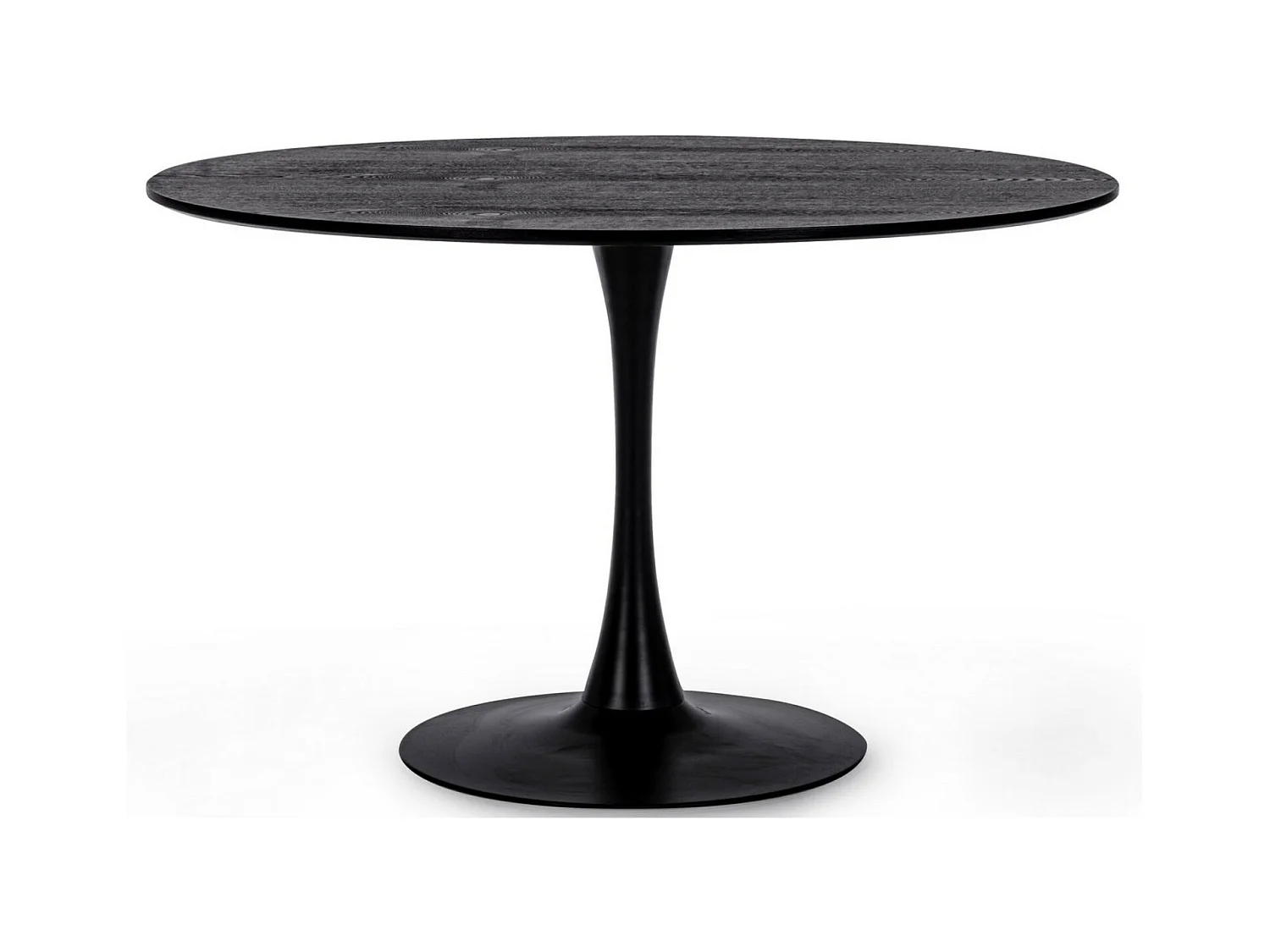 Table ronde plateau noir avec veinure effet bois et pied acier noir Kulipa 120cm