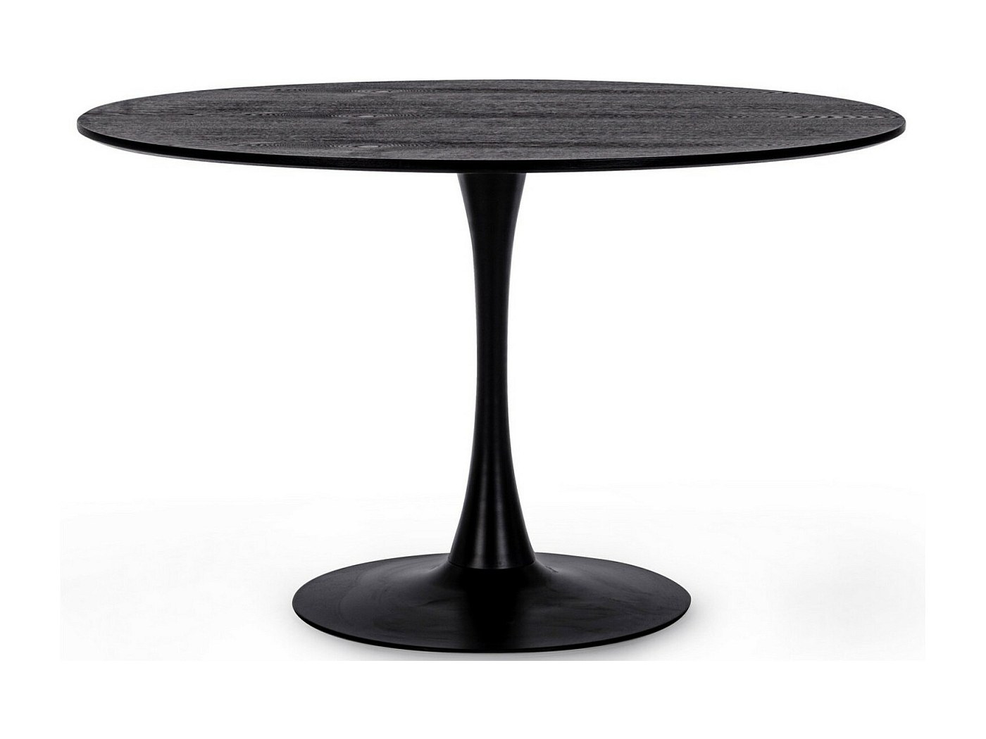 Table ronde plateau noir avec veinure effet bois et pied acier noir ...