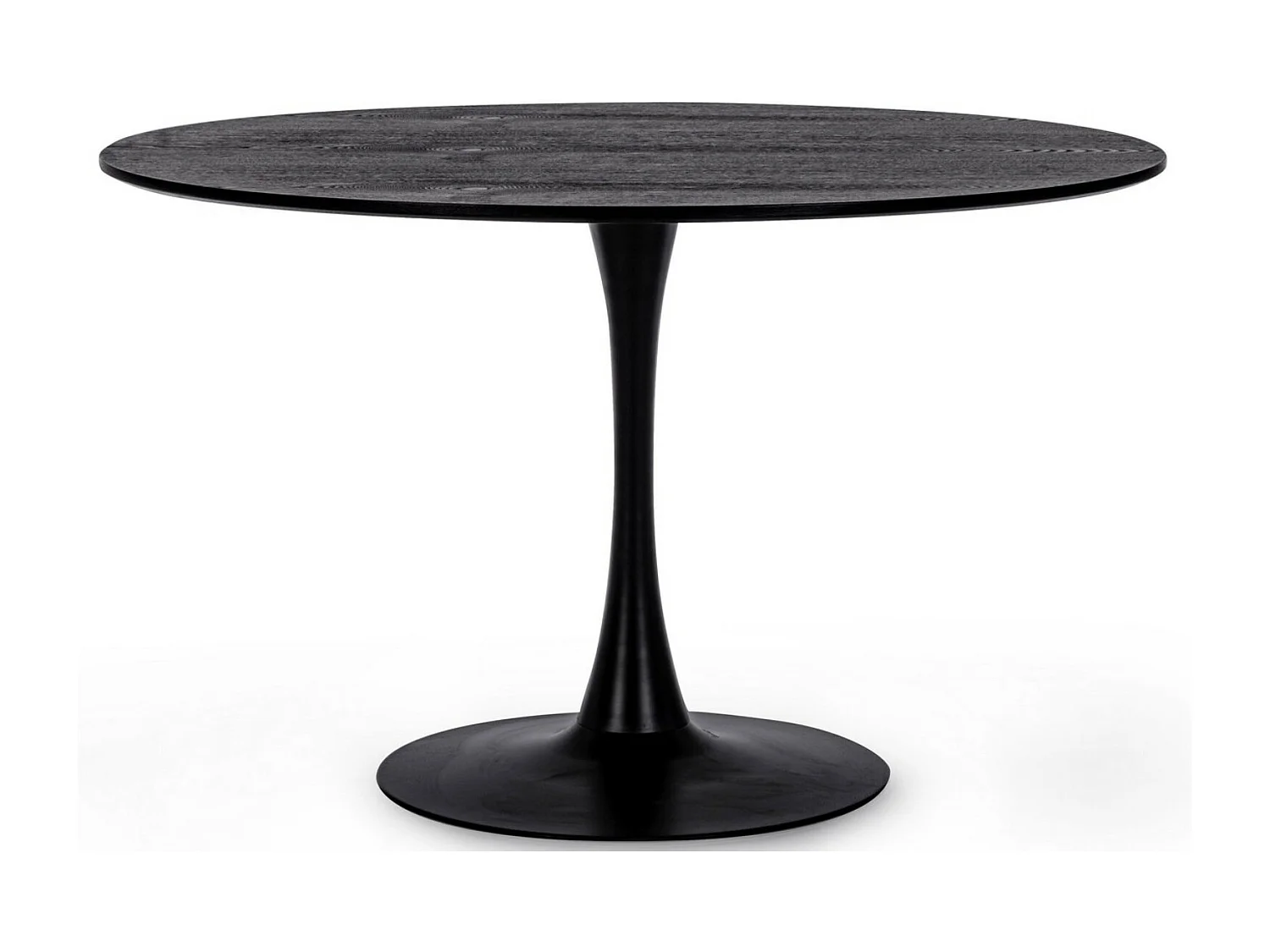 Table ronde plateau noir avec veinure effet bois et pied acier noir Kulipa 120cm