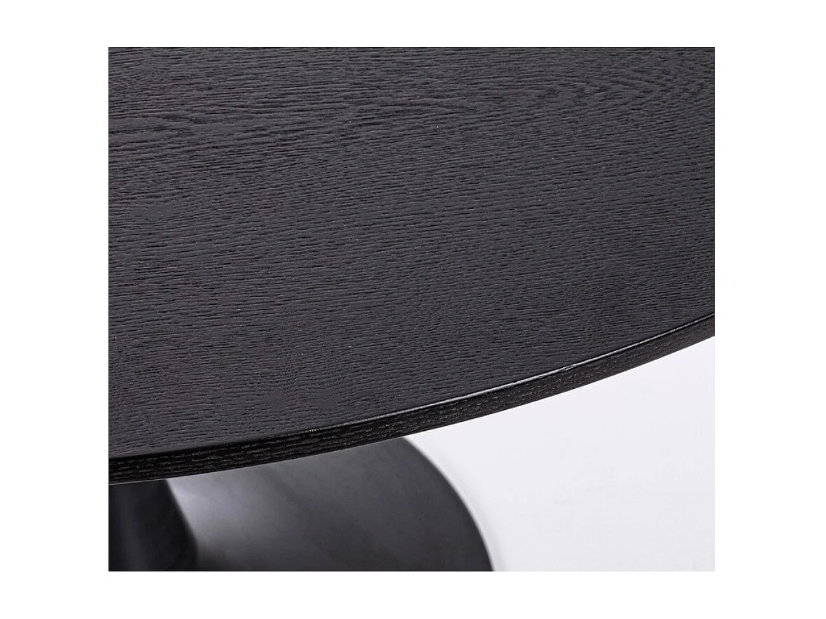 Table ronde plateau noir avec veinure effet bois et pied acier noir Kulipa 120cm