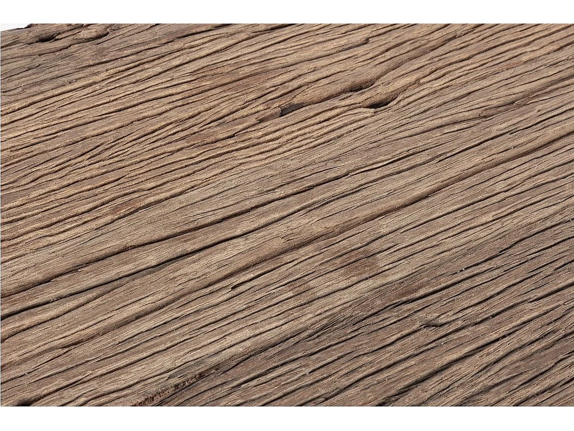 Table à manger plateau bois massif recyclé et verre trempé sur pieds acier chromé Stany 220cm