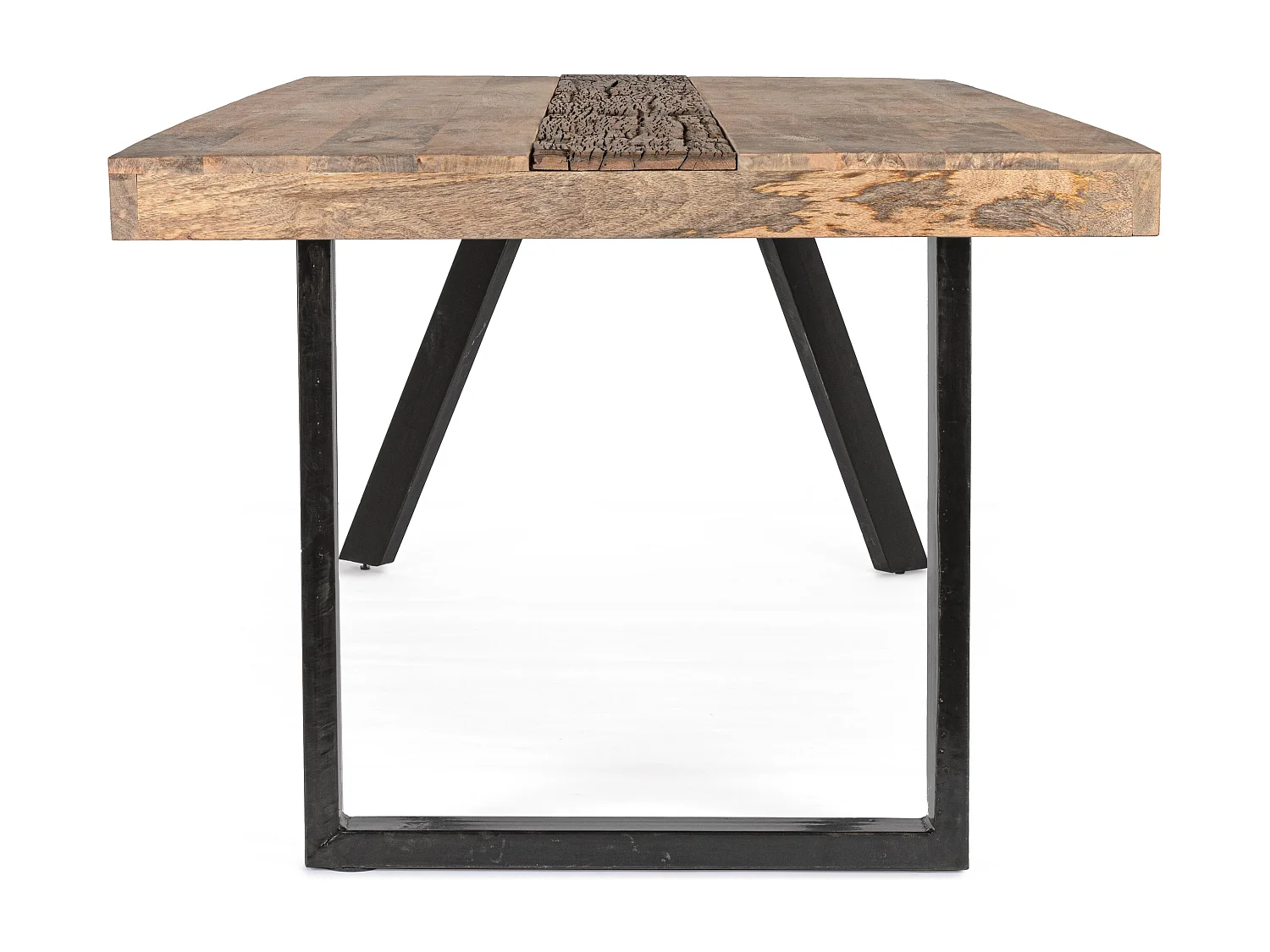 Table à manger industrielle 10 places bois de manguier recyclé et pieds acier noir Kramer 200cm