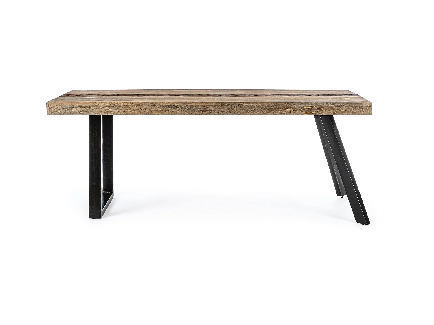 Table à manger industrielle 10 places bois de manguier recyclé et pieds acier noir Kramer 200cm