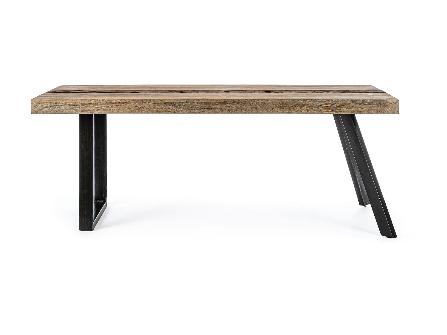 Table à manger industrielle 10 places bois de manguier recyclé et pieds acier noir Kramer 200cm