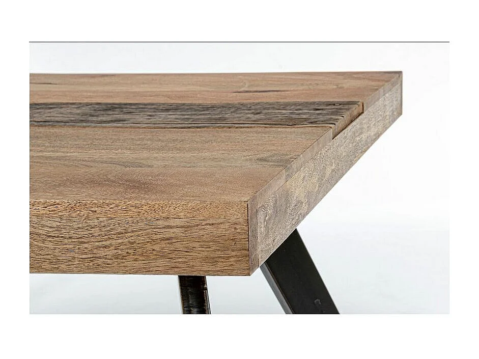 Table à manger industrielle 10 places bois de manguier recyclé et pieds acier noir Kramer 200cm