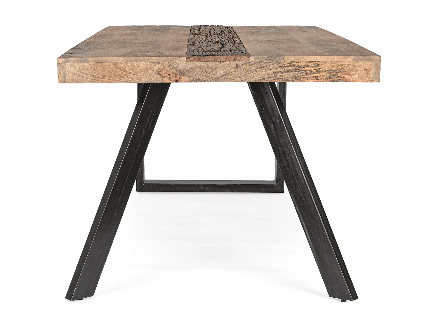 Table à manger industrielle 10 places bois de manguier recyclé et pieds acier noir Kramer 200cm