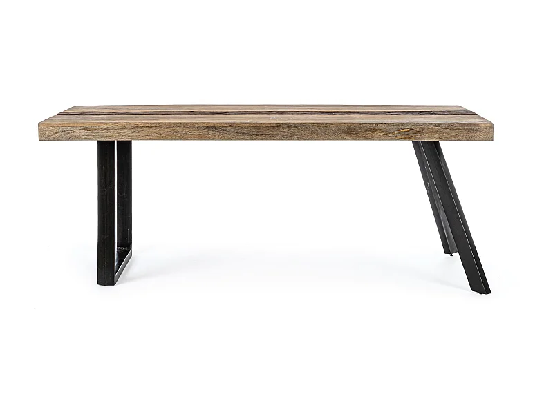 Table à manger industrielle 10 places bois de manguier recyclé et pieds acier noir Kramer 200cm