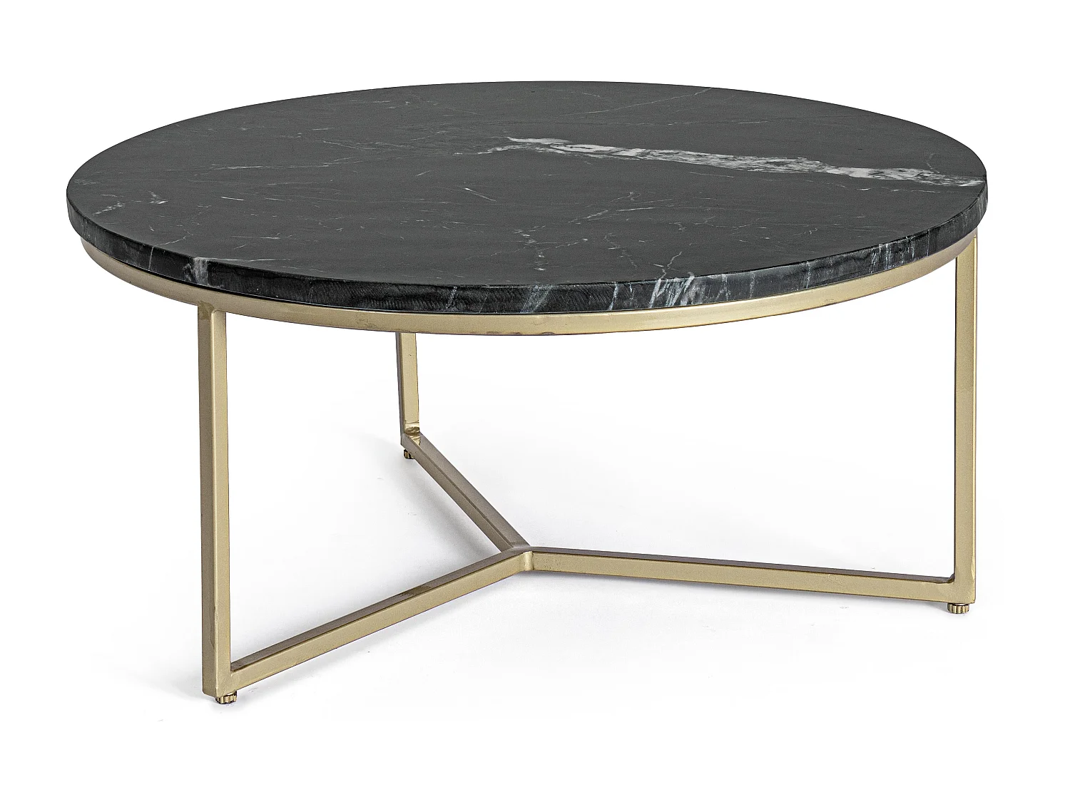 Table basse en marbre noir et pieds acier doré Pery D 67.5cm