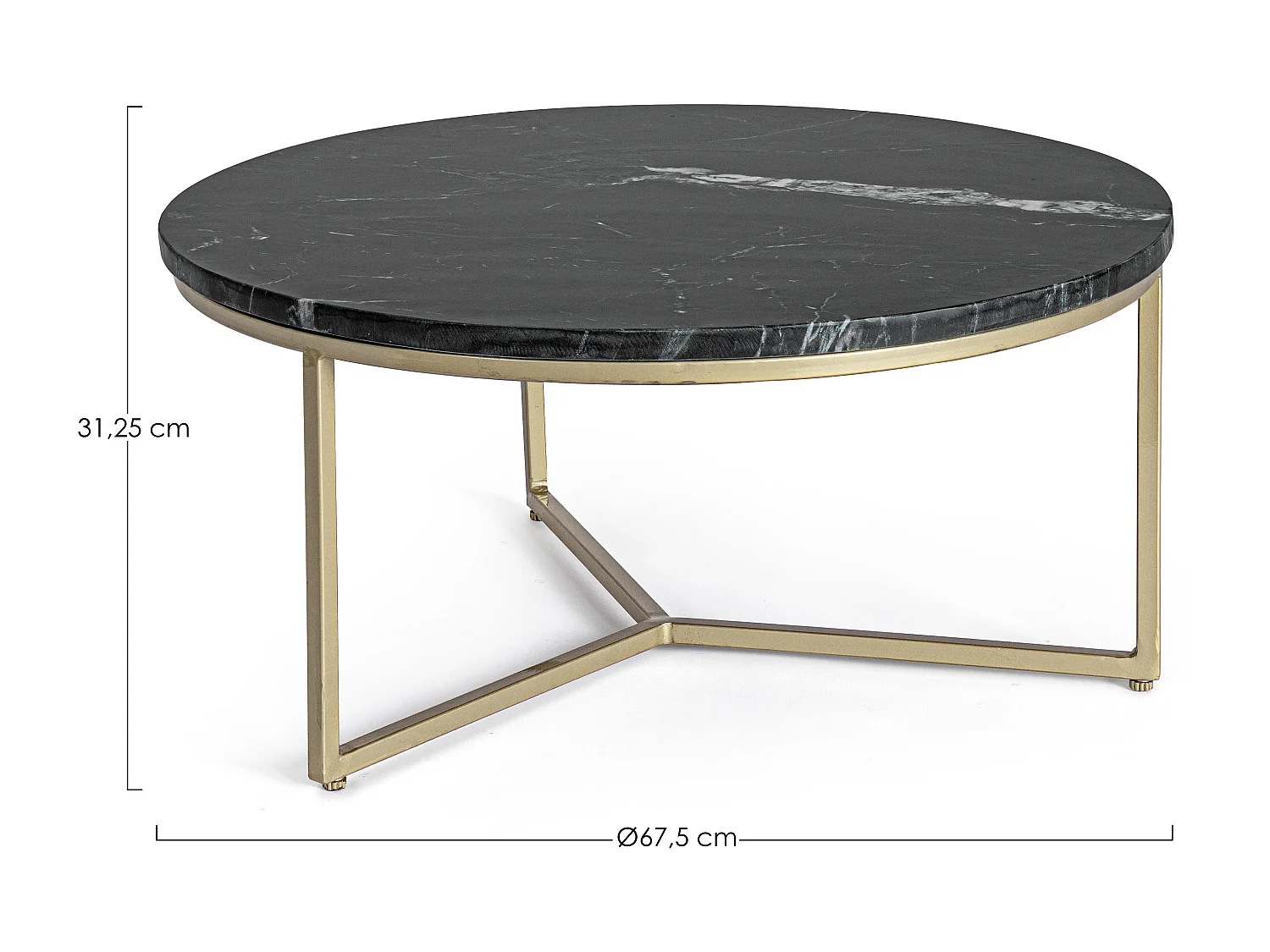 Table basse en marbre noir et pieds acier doré Pery D 67.5cm