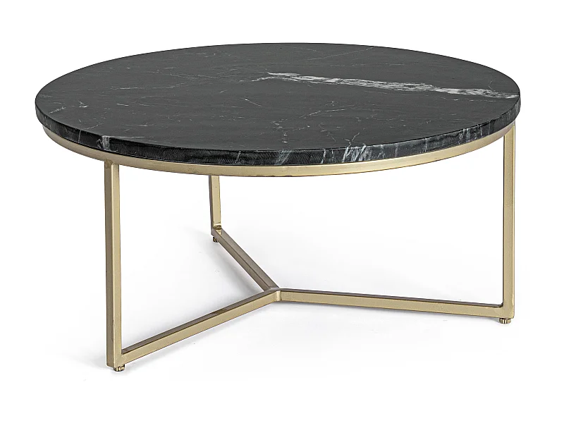 Table basse en marbre noir et pieds acier doré Pery D 67.5cm