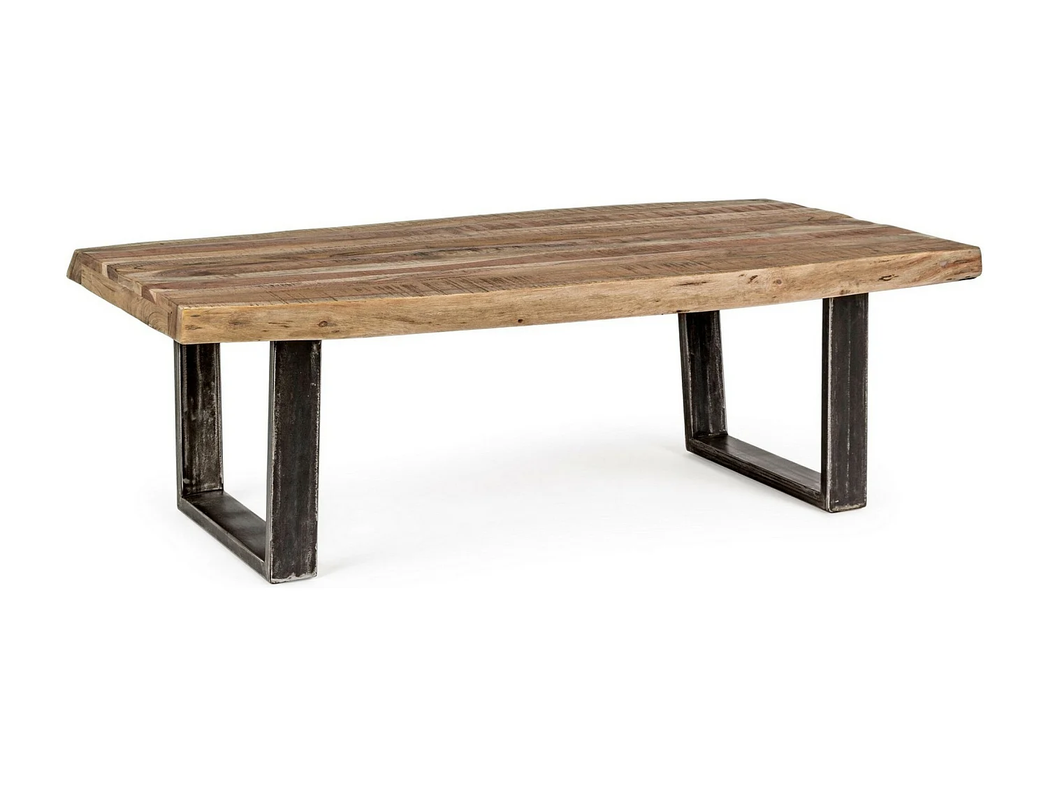 Table basse rectangulaire en bois d'acacia sur 2 pieds acier noir Kadone 120cm