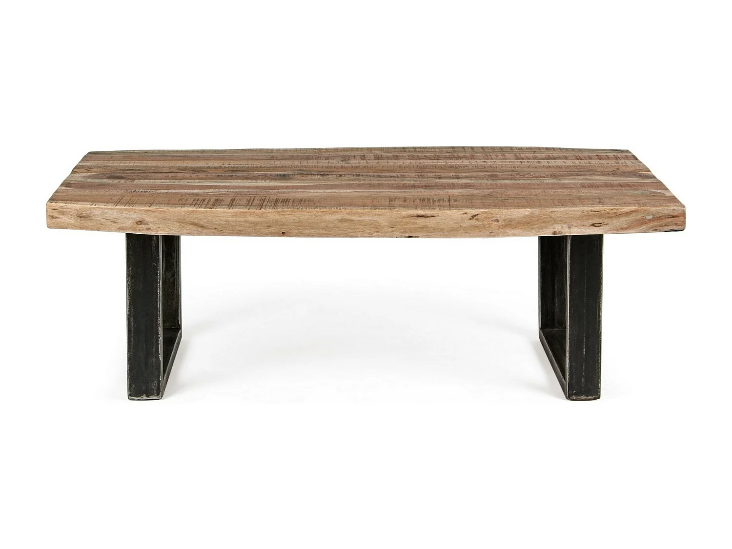 Table basse rectangulaire en bois d'acacia sur 2 pieds acier noir Kadone 120cm