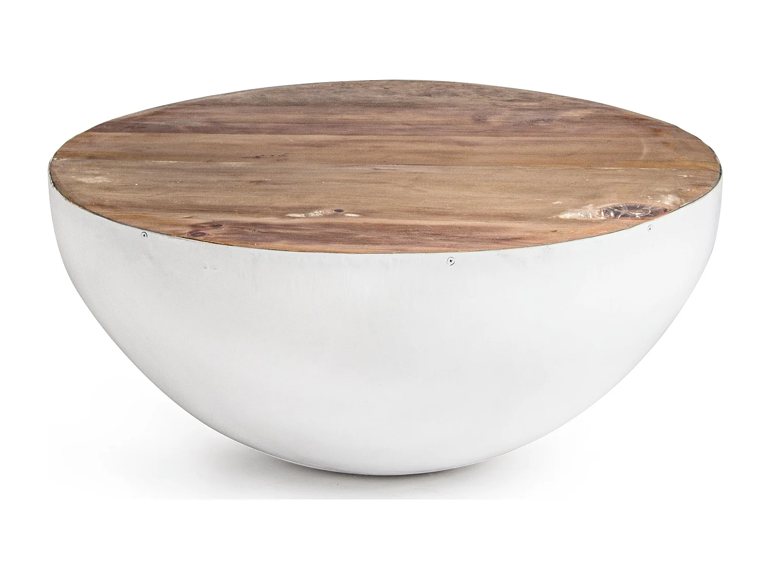 Table basse ronde en bois et acier blanc Lara 70cm