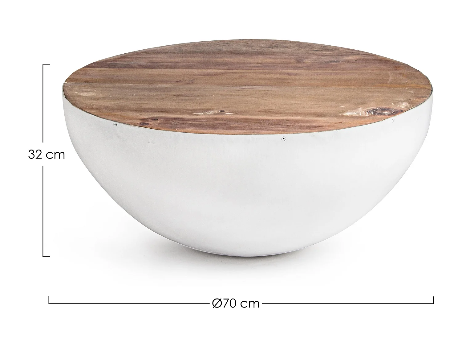 Table basse ronde en bois et acier blanc Lara 70cm