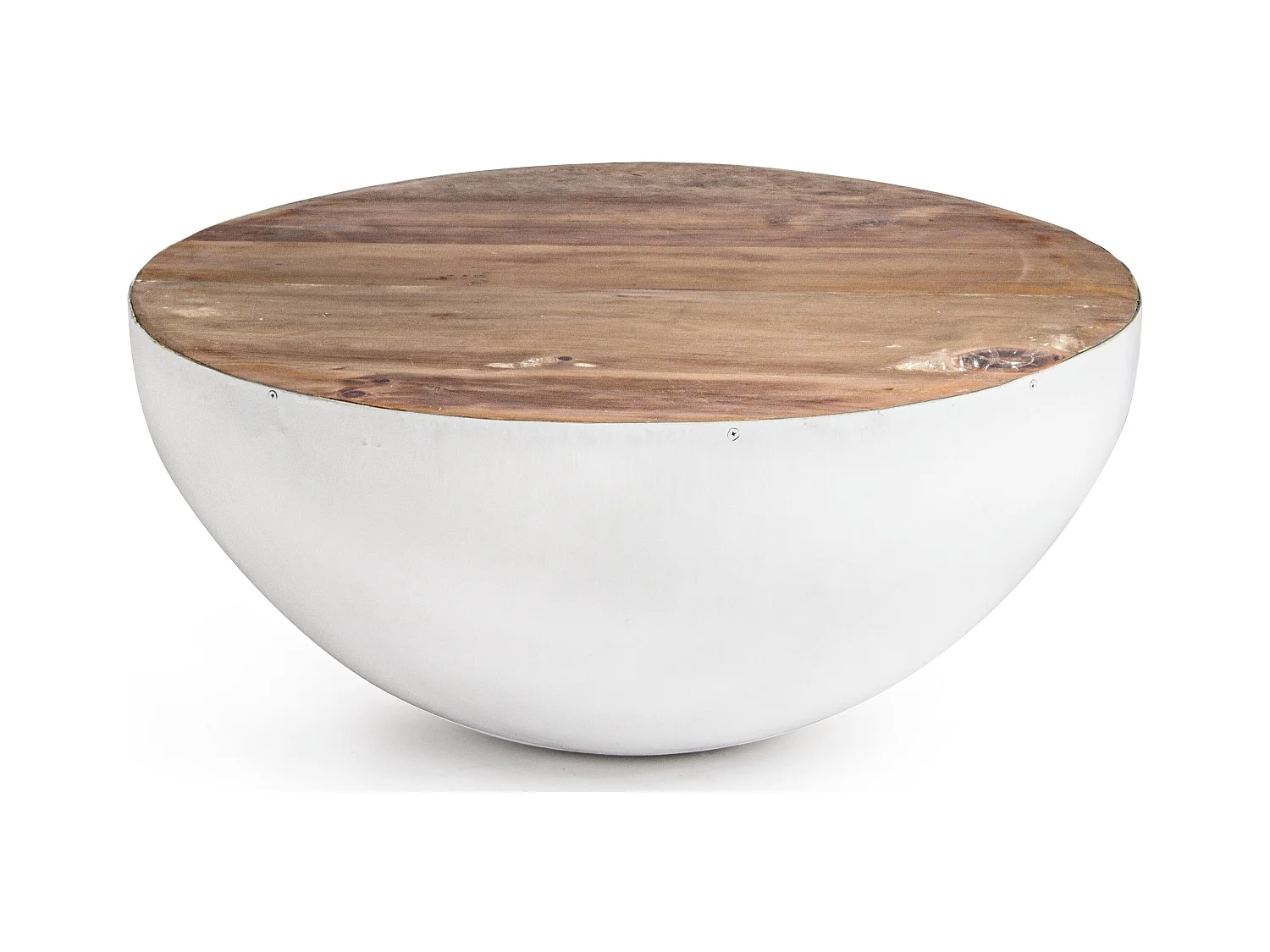 Table basse ronde en bois et acier blanc Lara 70cm