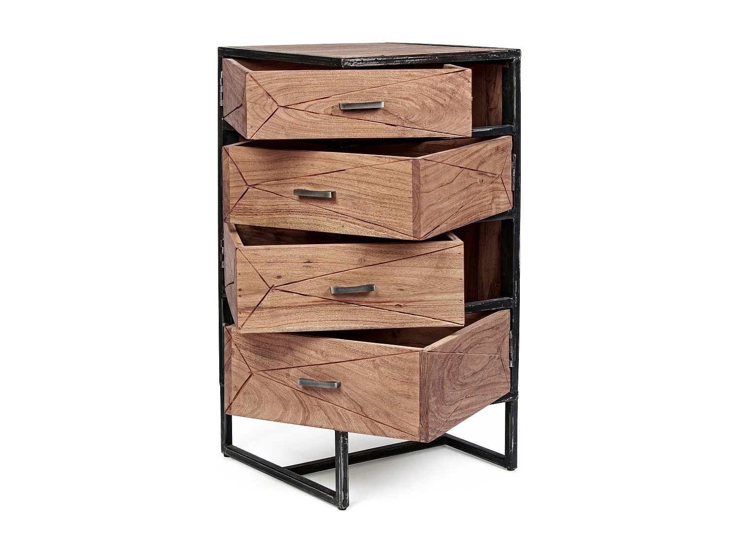 Chiffonnier 4 tiroirs en bois clair d'acacia vernis mat et acier noir Makune 45cm