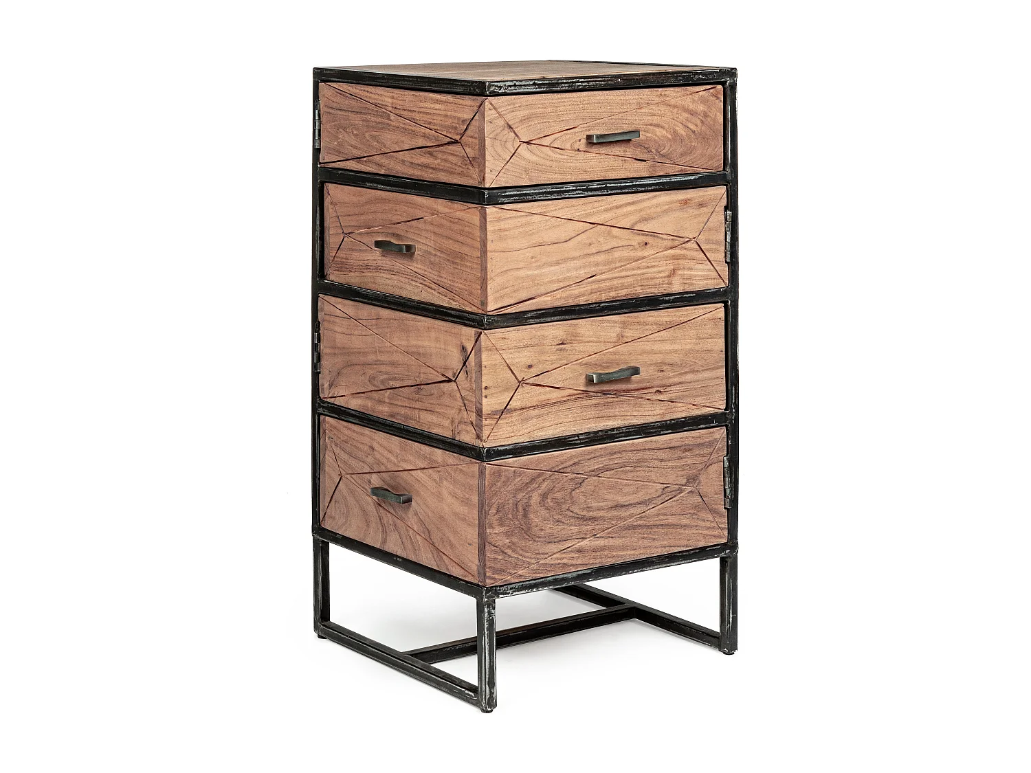 Chiffonnier 4 tiroirs en bois clair d'acacia vernis mat et acier noir Makune 45cm