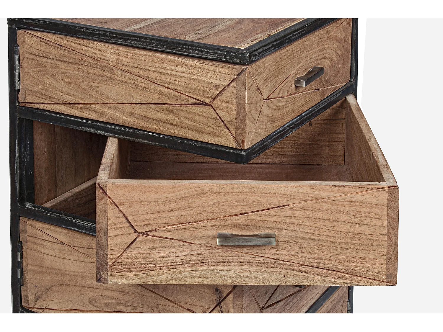 Chiffonnier 4 tiroirs en bois clair d'acacia vernis mat et acier noir Makune 45cm