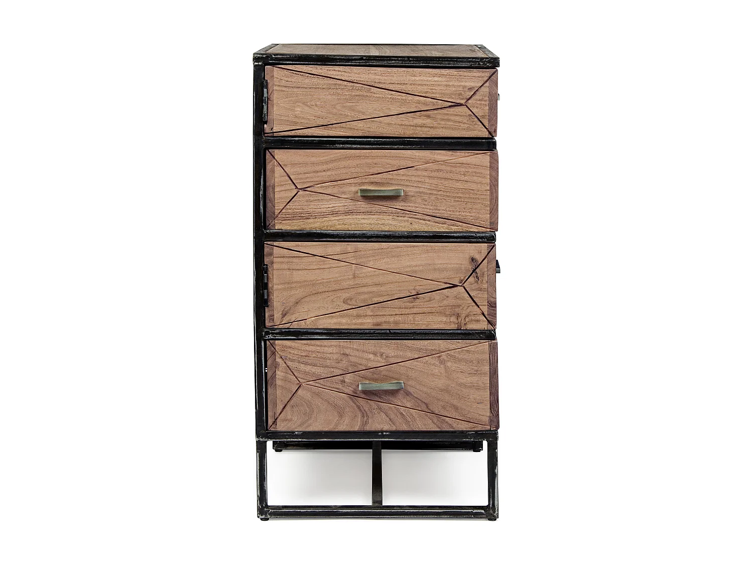 Chiffonnier 4 tiroirs en bois clair d'acacia vernis mat et acier noir Makune 45cm