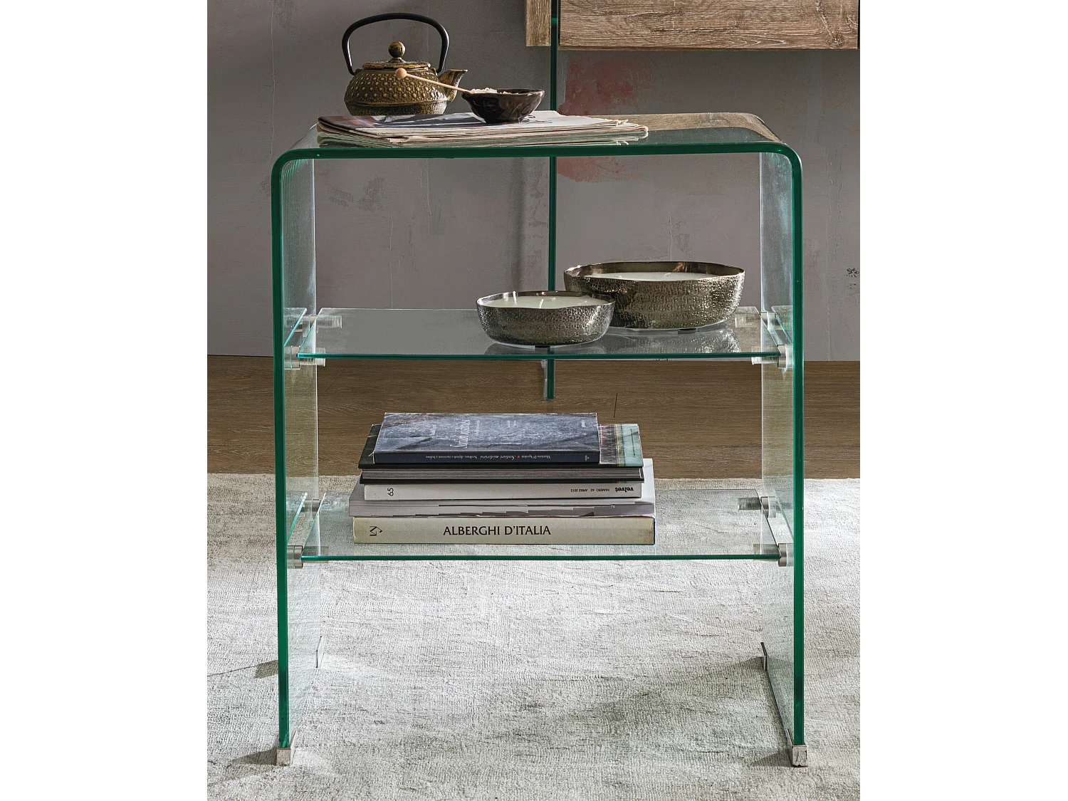 Table d'appoint carrée verre transparent 3 niveaux Iris L 50cm