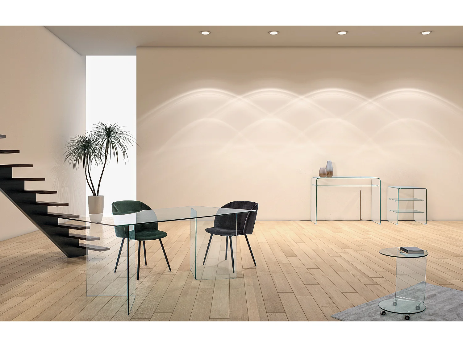 Table d'appoint carrée verre transparent 3 niveaux Iris L 50cm