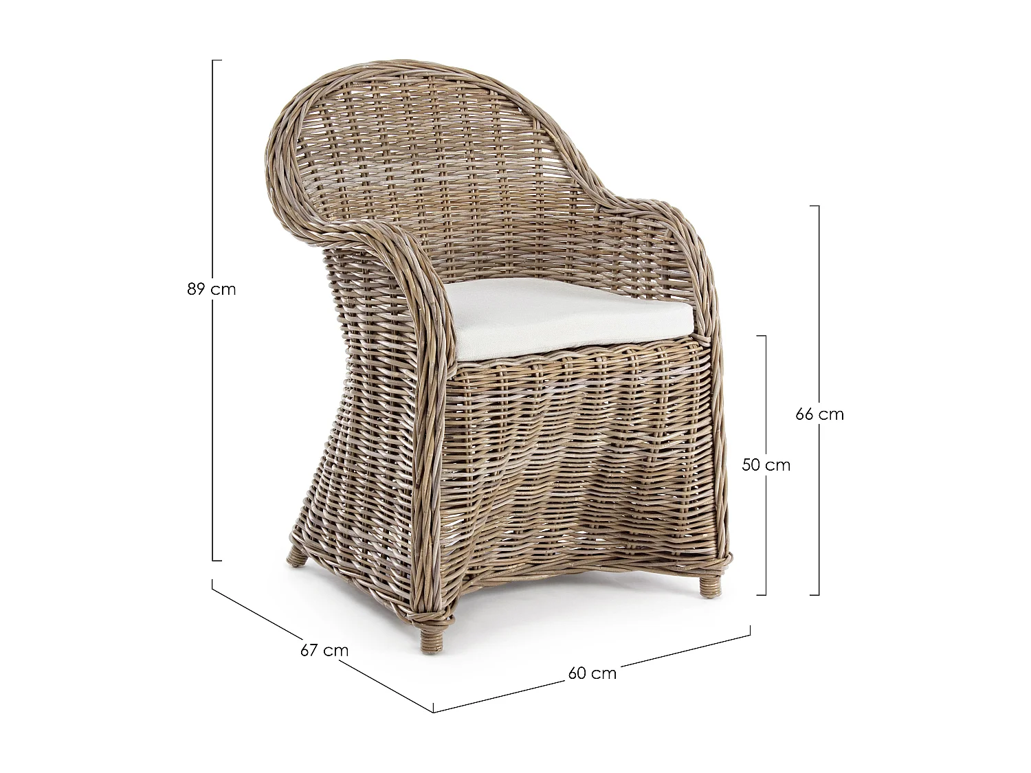 Fauteuil de jardin en rotin naturel avec coussin Marty