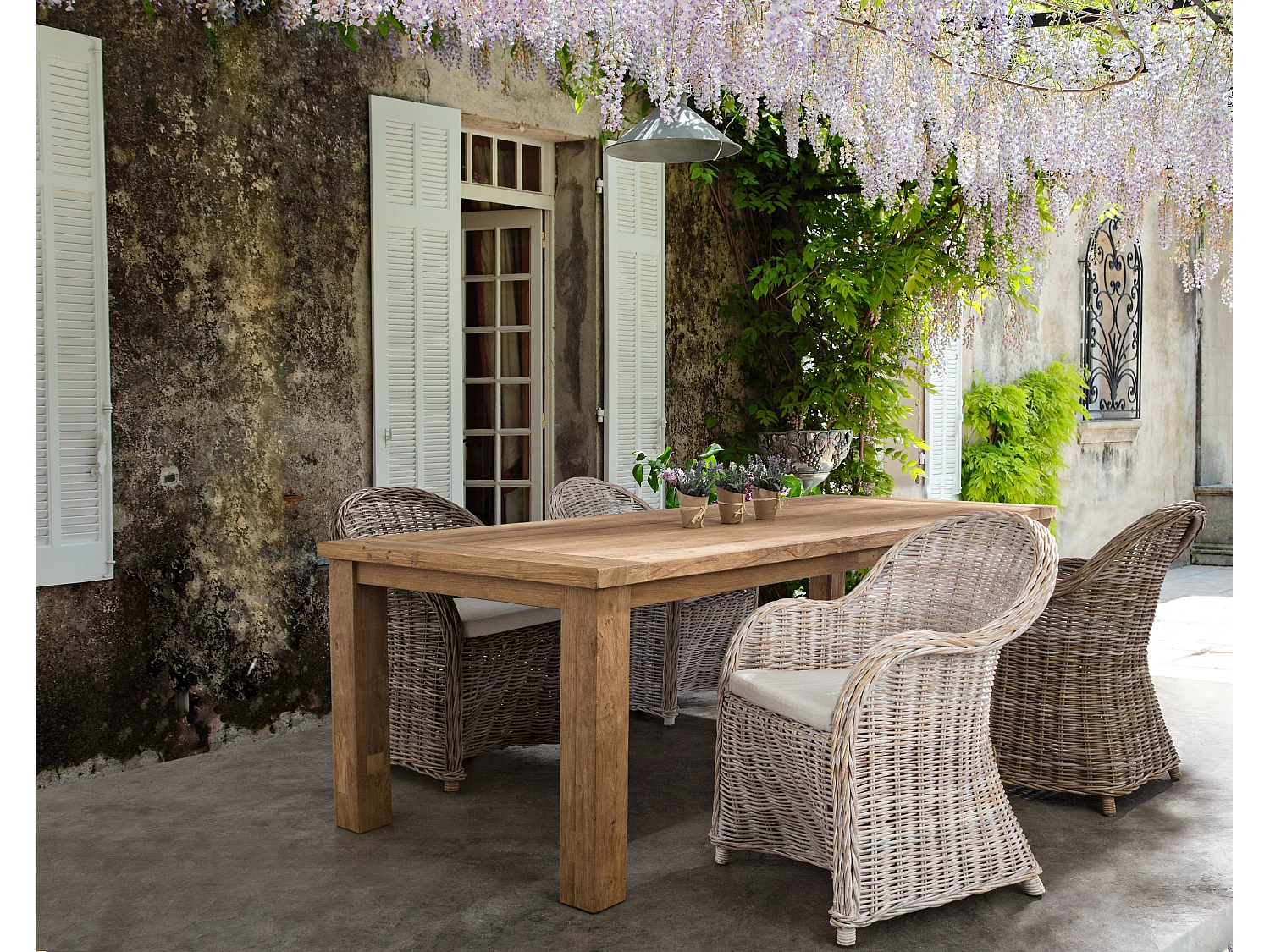 Fauteuil de jardin en rotin naturel avec coussin Marty