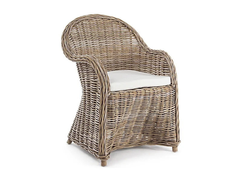 Fauteuil de jardin en rotin naturel avec coussin Marty