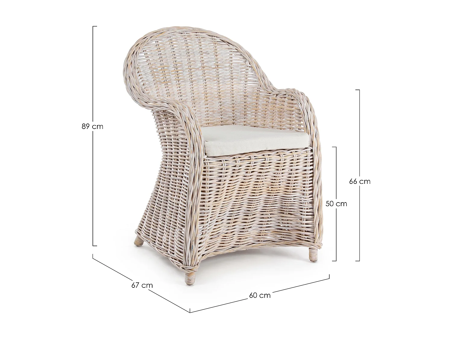 Fauteuil de jardin en rotin blanc avec coussin Marty