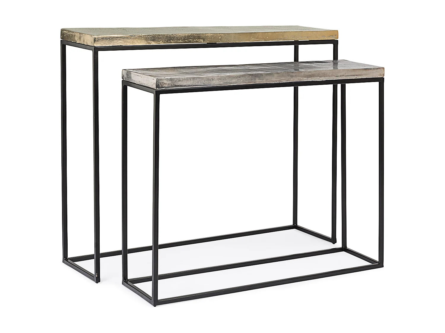 Console plateau en aluminium et pieds en acier Amina - Lot de 2