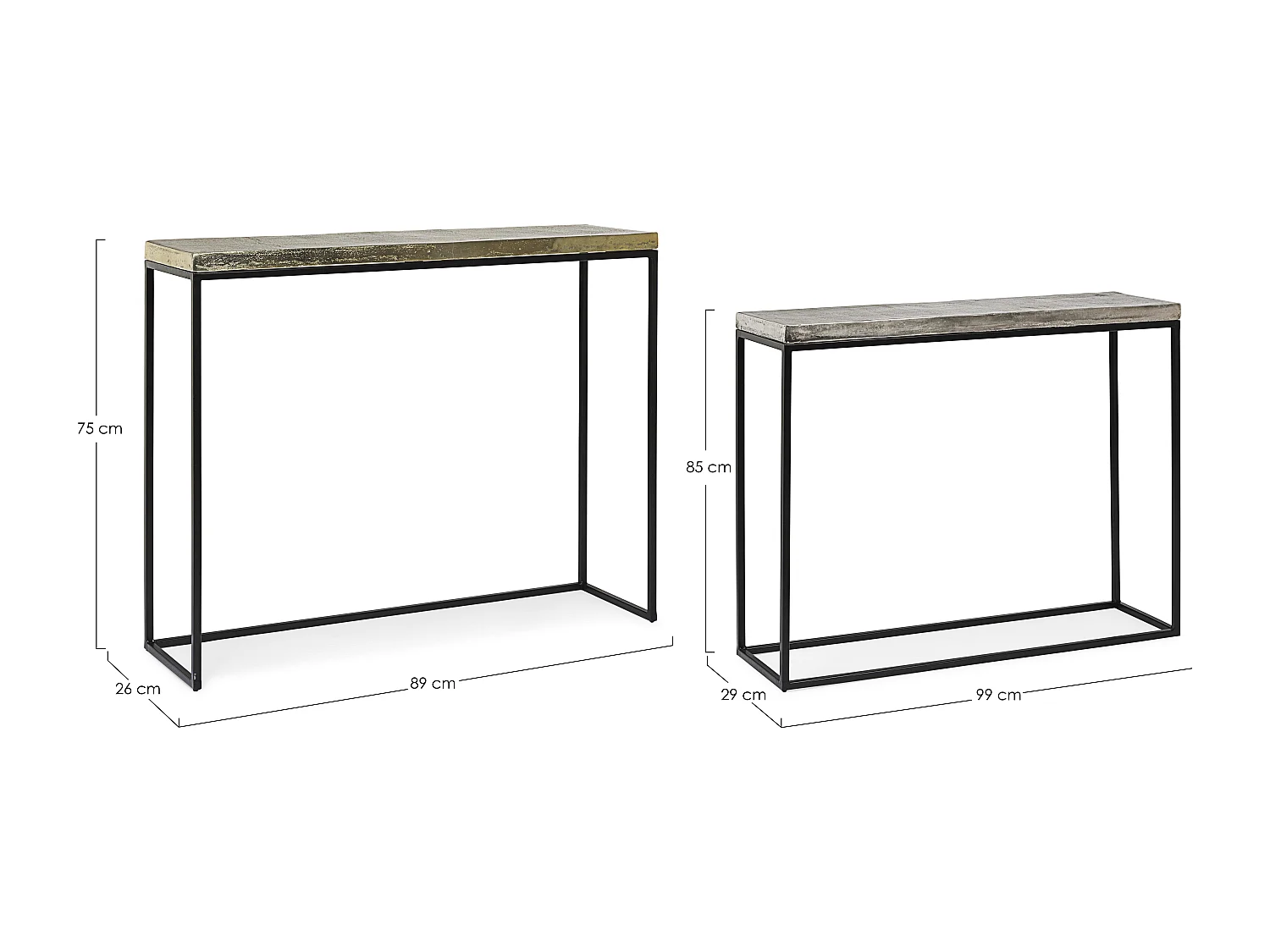 Console plateau en aluminium et pieds en acier Amina - Lot de 2