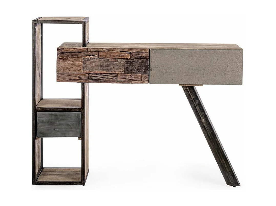 Console 2 tiroirs industrielle bois de manguier recyclé et acier noir Kramer 118cm