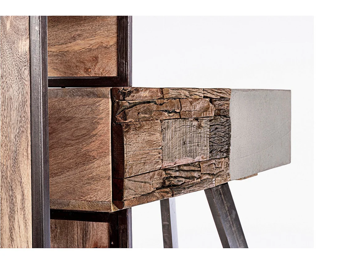 Console 2 tiroirs industrielle bois de manguier recyclé et acier noir Kramer 118cm