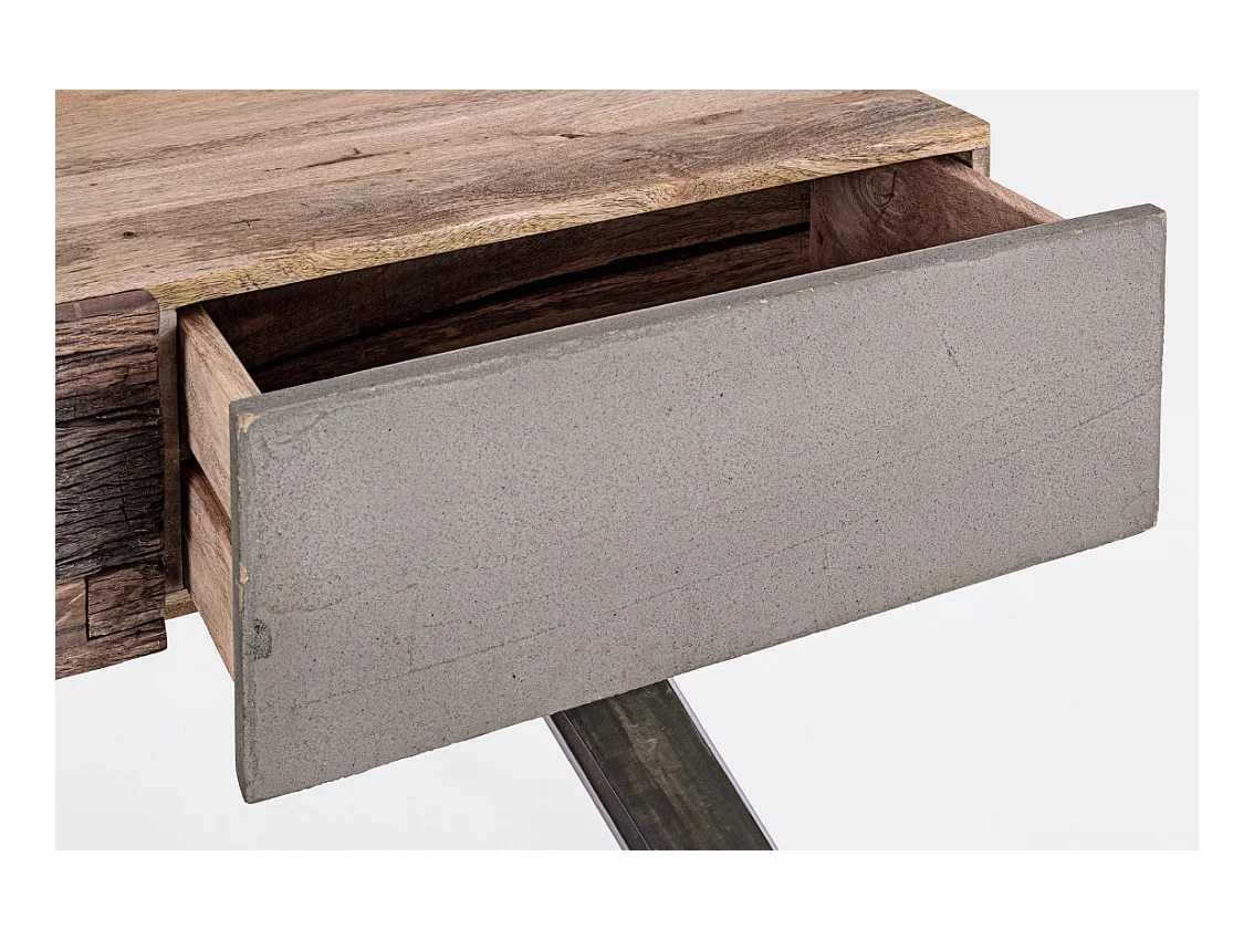 Console 2 tiroirs industrielle bois de manguier recyclé et acier noir Kramer 118cm