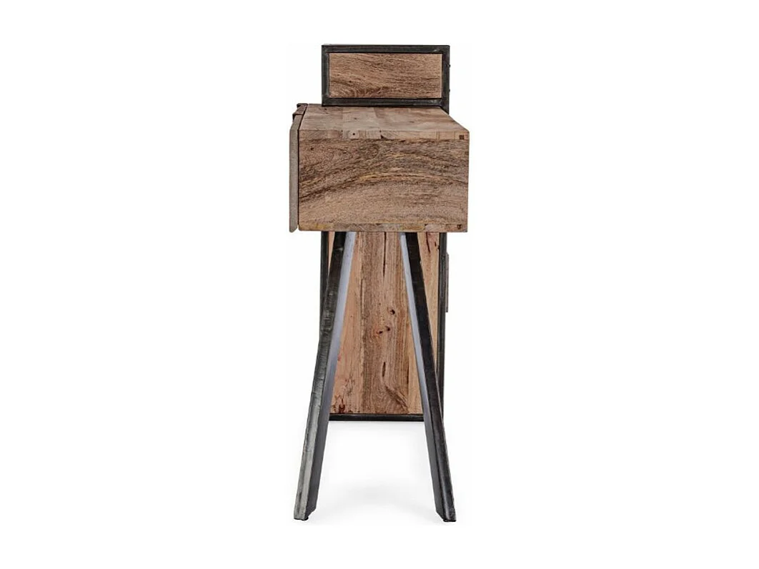 Console 2 tiroirs industrielle bois de manguier recyclé et acier noir Kramer 118cm