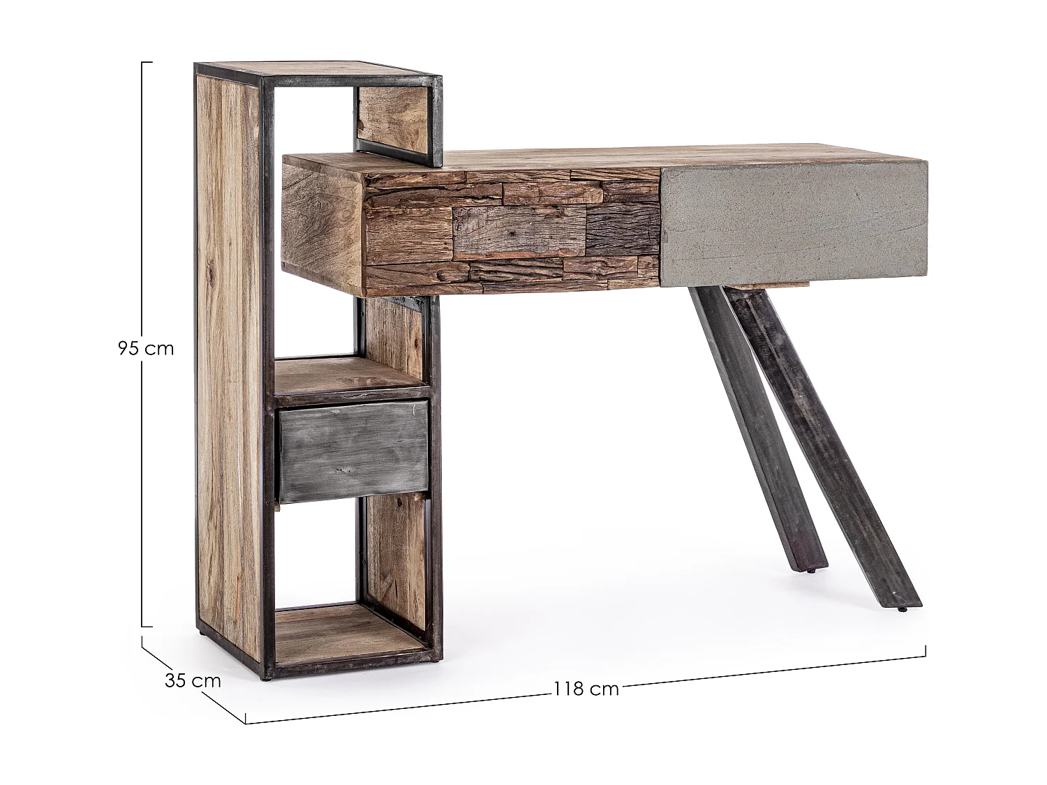 Console 2 tiroirs industrielle bois de manguier recyclé et acier noir Kramer 118cm