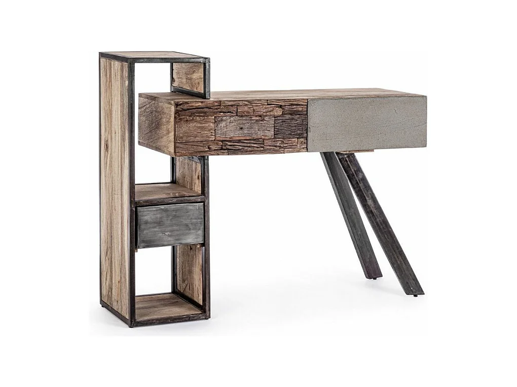 Console 2 tiroirs industrielle bois de manguier recyclé et acier noir Kramer 118cm