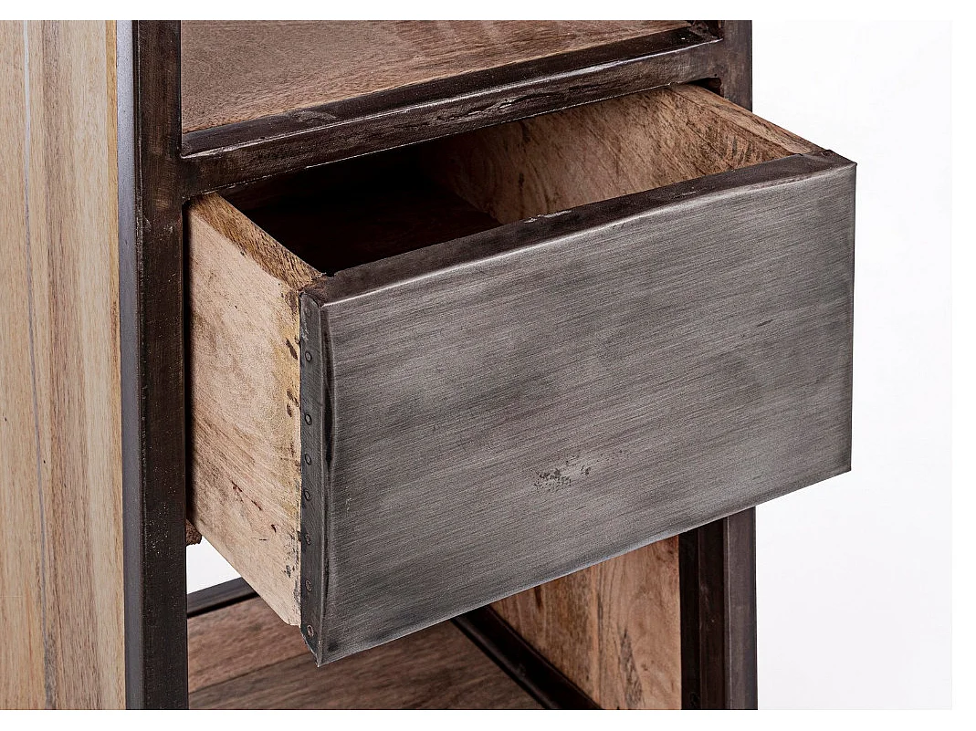 Industriële console met 2 lades gerecycled mangohout en zwart Kramer staal 118 cm