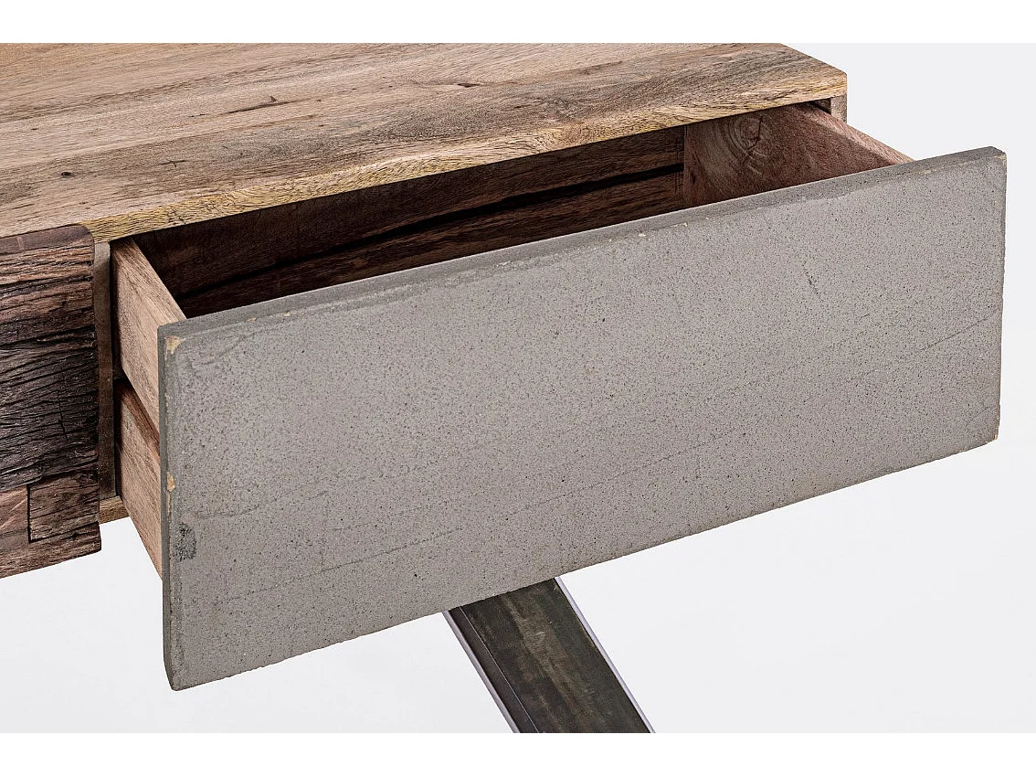 Industriële console met 2 lades gerecycled mangohout en zwart Kramer staal 118 cm