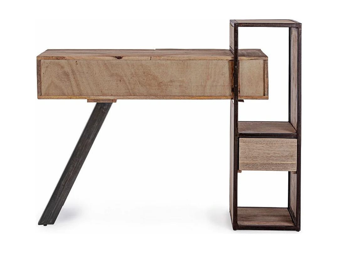 Industriële console met 2 lades gerecycled mangohout en zwart Kramer staal 118 cm