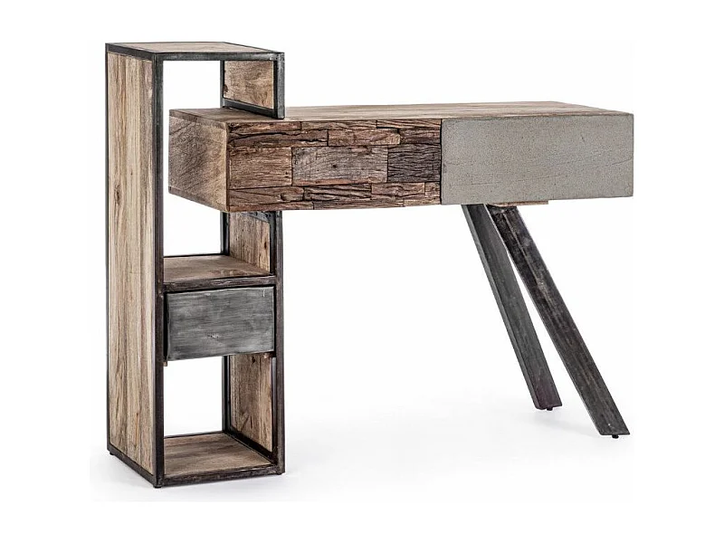 Industriële console met 2 lades gerecycled mangohout en zwart Kramer staal 118 cm