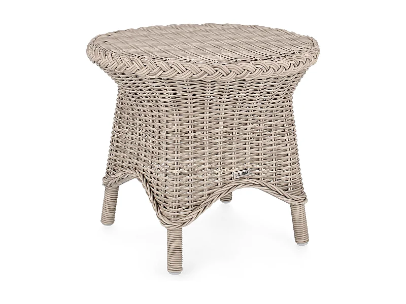 Table basse de jardin ronde tressages fibres synthétiques beige Guliver 55cm