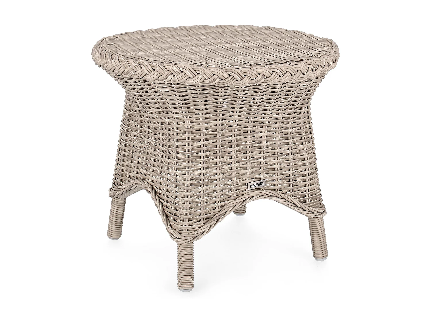 Table basse de jardin ronde tressages fibres synthétiques beige Guliver 55cm